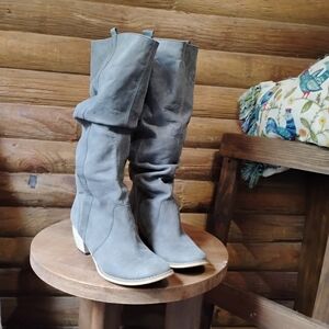 Colin Stuart Womens Boho Riding Knee High Gray Leather Boots Womens Sz 8.5